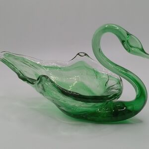 Elegant Green Glass Swan Figurine